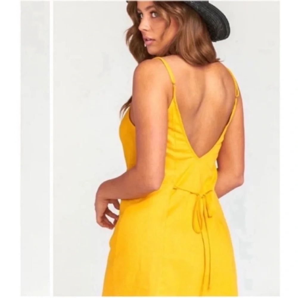 Show Me Your MuMu Remington Yellow Button-Front Spaghetti Strap Mini Dress Sz S - Picture 3 of 10